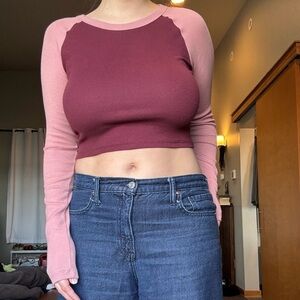 TNA (Aritzia) Burgundy and Pink Crop Top